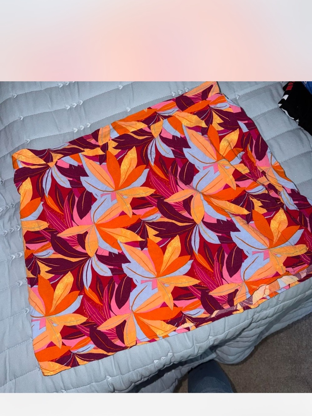 Pink Rose Vibrant Tropical Print Mini Skirt - Orange, Pink, Purple